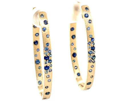 Sapphire Flush Set Oval Hoop Earring