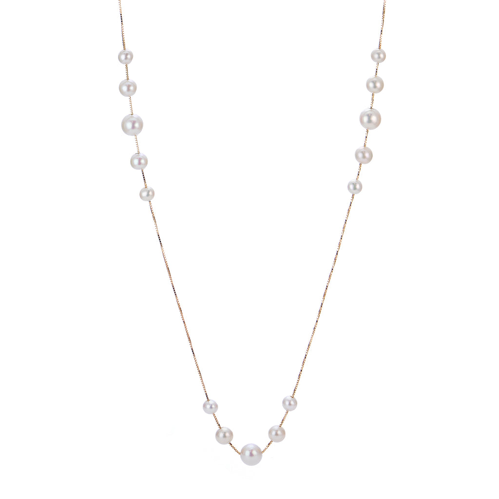 14K Long Pearl Station Necklace