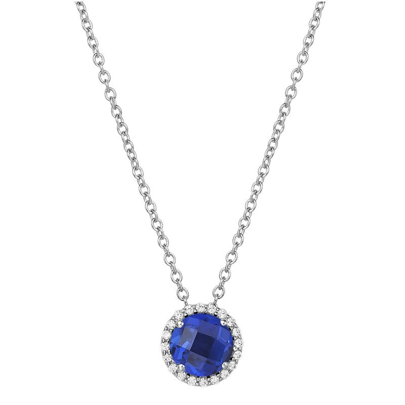 Sapphire and Lassaire Diamond Halo Pendant