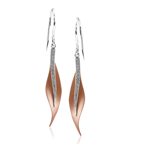 18K Rose Gold Diamond Leaf Earrings