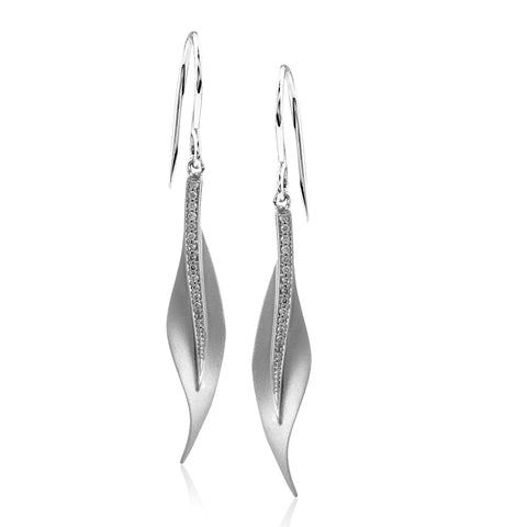 18K White Gold Diamond Leaf Earrings