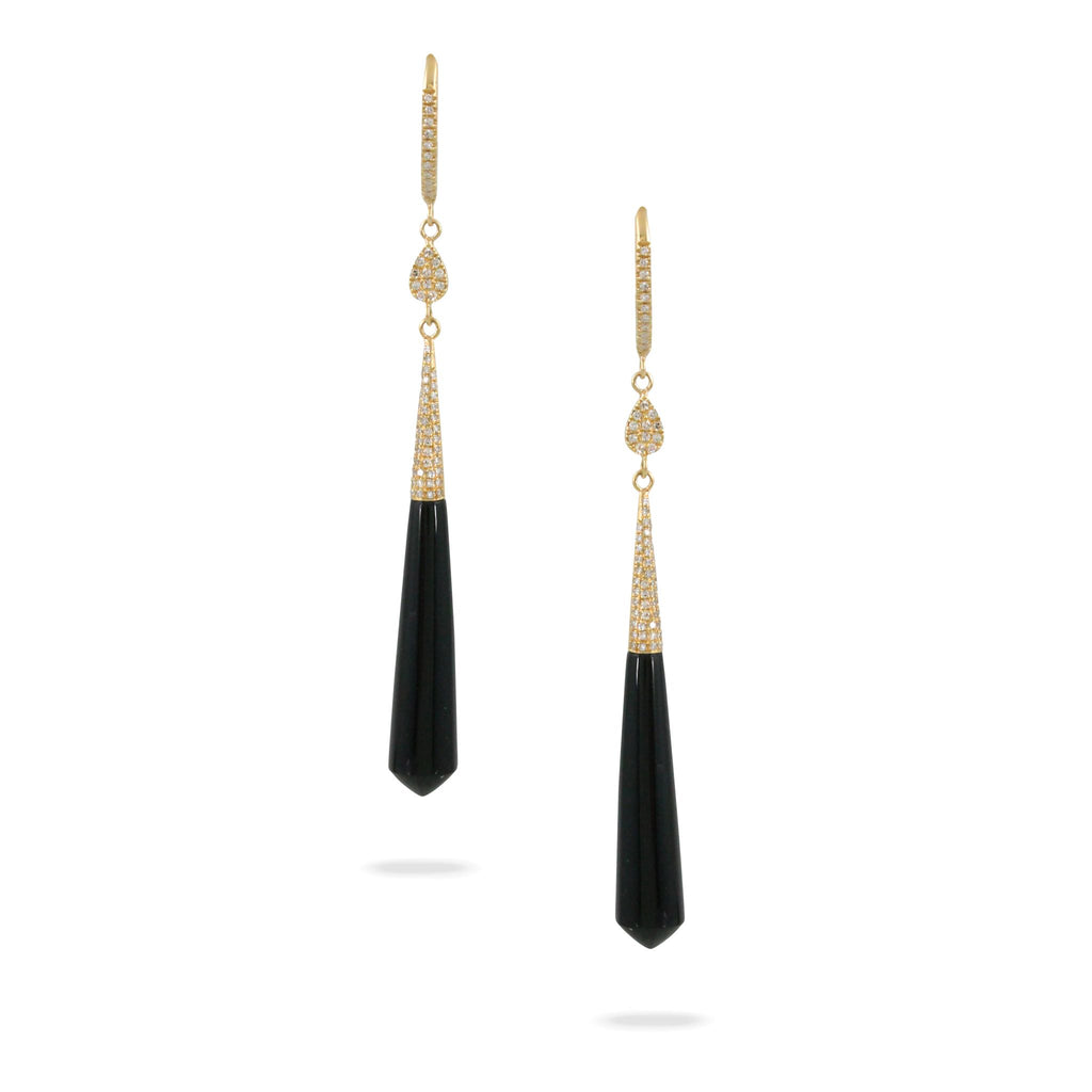 14K YG Diamond & Black Onyx Earrings