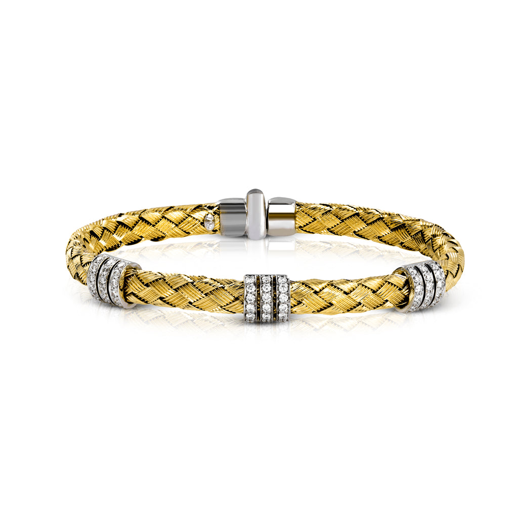 2-Tone Gold and Diamond Woven Bangle