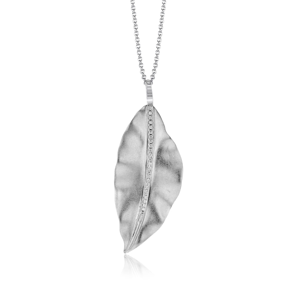 Simon G - 18K WG Diamond Leaf Pendant