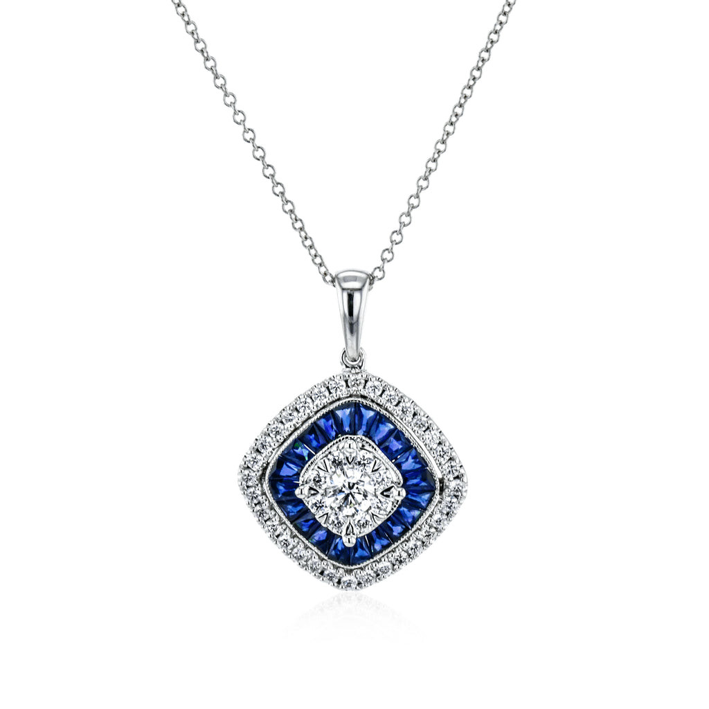 18K WG Diamond and Sapphire Pendant