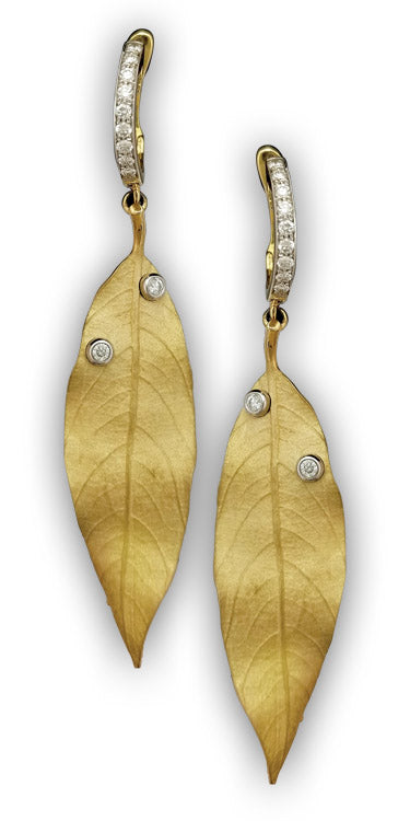 Yellow Gold Diamond Leaf Earrings