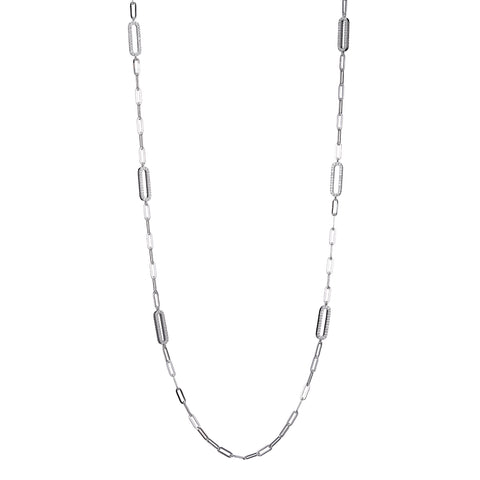 Paperclip Chain Necklace with Crystal Open Link Stations