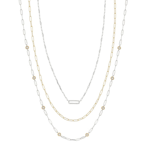 3-Strand Necklace with Crystal Stations & Open Bar Pendant