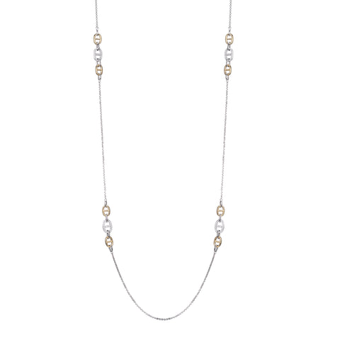 2-Tone Gold & Crystal Link Station Necklace