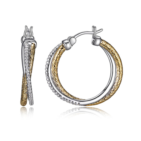 2-Tone Twisted Round Hoops w/ Crystals