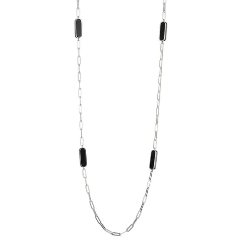 SS Paperclip Necklace with 6 Black Onyx Stations