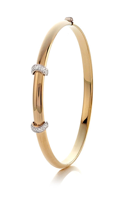 Hinged Bangle Bracelet with 2 Diamond Stations