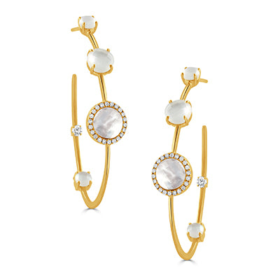 DOVES 18K Yellow Gold Diamond and Mother of Pearl Earrings