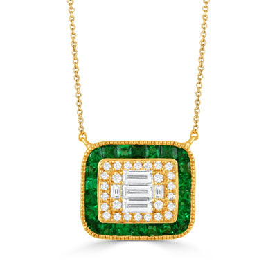 DOVES 18K Yellow Gold Diamond Necklace with Tsavorites