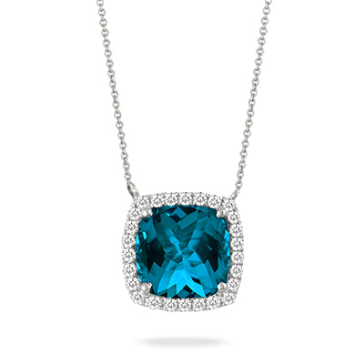 DOVES 18K White Gold Diamond Necklace with London Blue Topaz