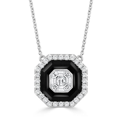 DOVES 18K White Gold Diamond Necklace with Black Onyx