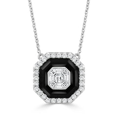 DOVES 18K White Gold Diamond Necklace with Black Onyx