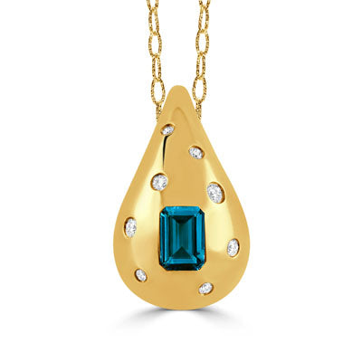 DOVES 18K Yellow Gold Diamond Pendant with London Blue Topaz