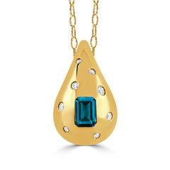 DOVES 18K Yellow Gold Diamond Pendant with London Blue Topaz