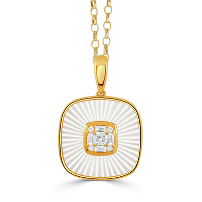 DOVES 18K Yellow Gold Diamond Pendant with White Mother of Pearl