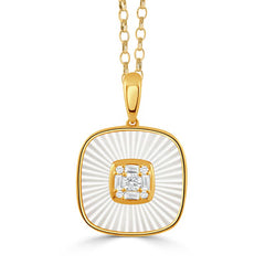 DOVES 18K Yellow Gold Diamond Pendant with White Mother of Pearl