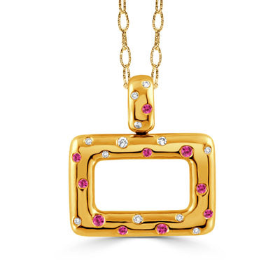 DOVES 18K Yellow Gold Diamond and Pink Sapphire Pendant
