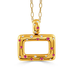 DOVES 18K Yellow Gold Diamond and Pink Sapphire Pendant