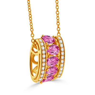 DOVES 18K Yellow Gold Diamond Pendant with Pink Sapphires