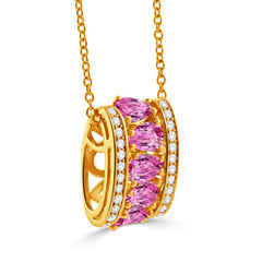 DOVES 18K Yellow Gold Diamond Pendant with Pink Sapphires