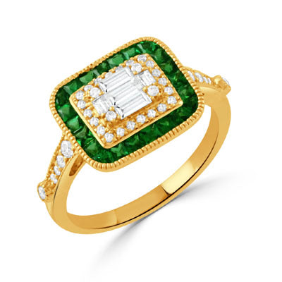 DOVES 18K Yellow Gold Diamond and Tsavorite Ring