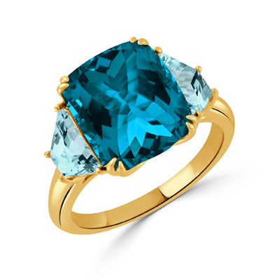 DOVES 18K Yellow Gold London Blue and Sky Blue Topaz Ring