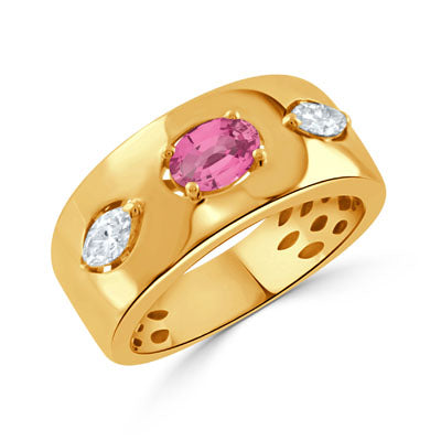 DOVES 18K Yellow Gold Diamond and Pink Sapphire Ring