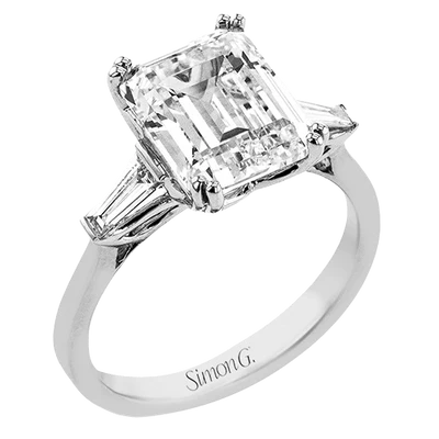 Simon G - Emerald-cut Three-stone Engagement Rin in 18K Gold with Diamonds
