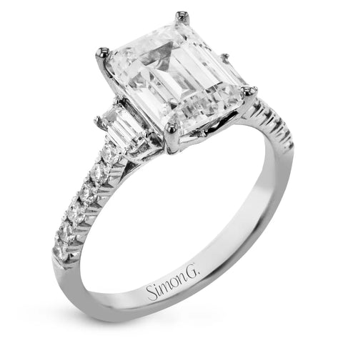 Simon G - Emerald-cut Three-stone Engagement Ring in 18K Gold with Diamonds