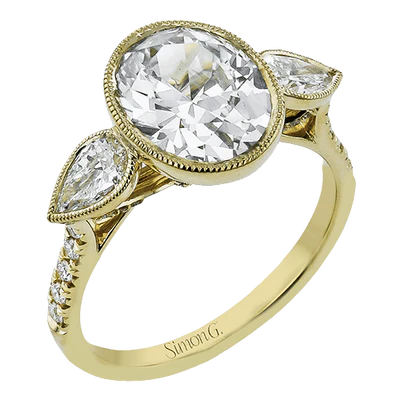 Simon G - Oval-cut Three-stone Engagement Ring in 18K Gold with Diamonds