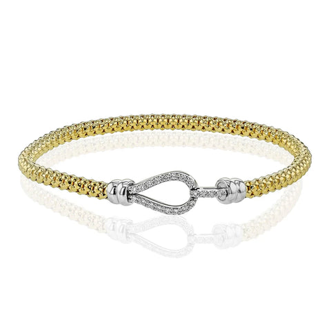 Simon G 18K two-tone Ribbed Bangle Bracelet with Diamonds