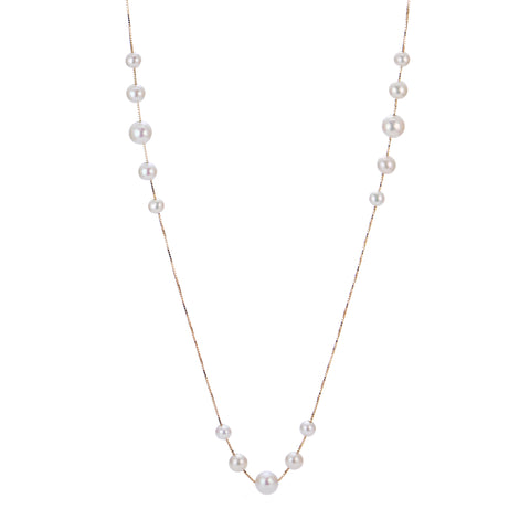 14K Long Pearl Station Necklace