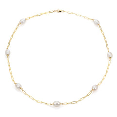 14K Cultured Pearl Paperclip Necklace