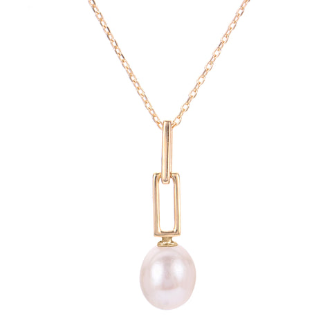 14K Cultured Pearl Paperclip Pendant