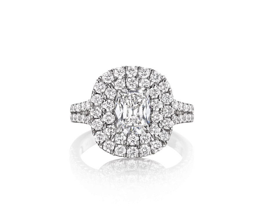 Double Diamond Halo Engagement Ring