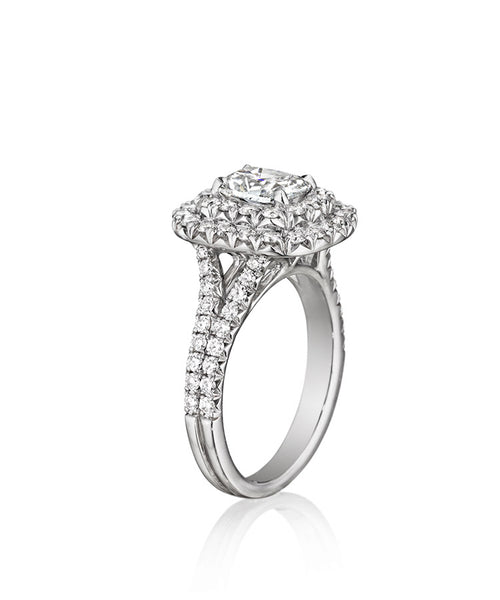 Double Diamond Halo Engagement Ring