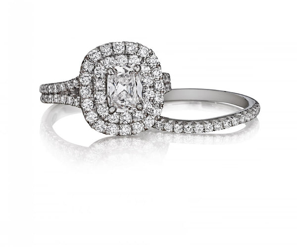 Double Diamond Halo Engagement Ring