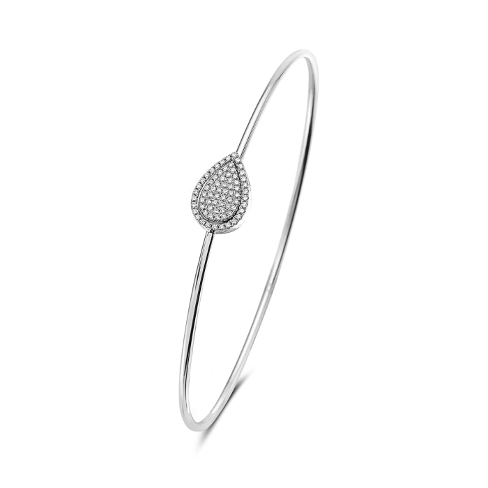White Gold Bangle with Diamond Teardrop Accent