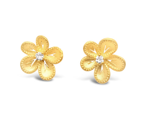 Flower Earrings with Diamond Center