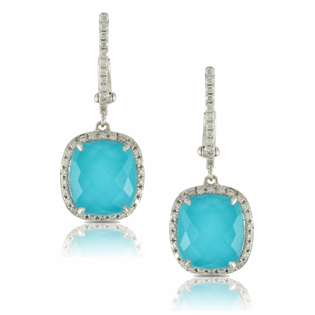 18K White Gold Diamond and Turquoise Earrings