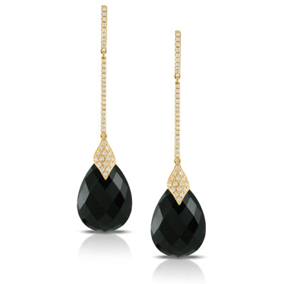 18K Yellow Gold Black Onyx and Diamond Drop Earrings
