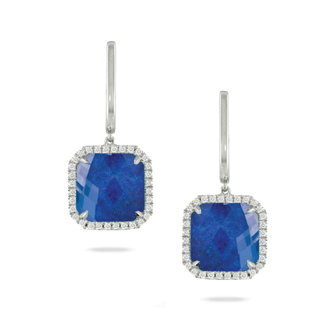 Diamond Lapis Drop Earrings