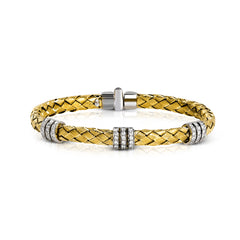 2-Tone Gold and Diamond Woven Bangle