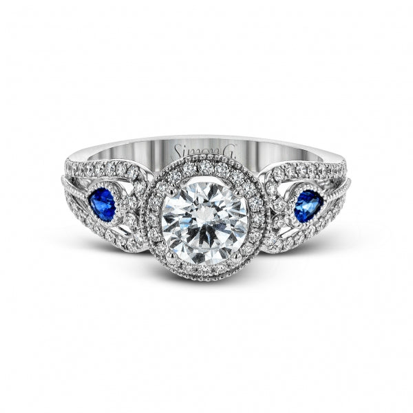 18K Diamond and Sapphire Halo Engagement Ring