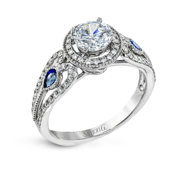 18K Diamond and Sapphire Halo Engagement Ring